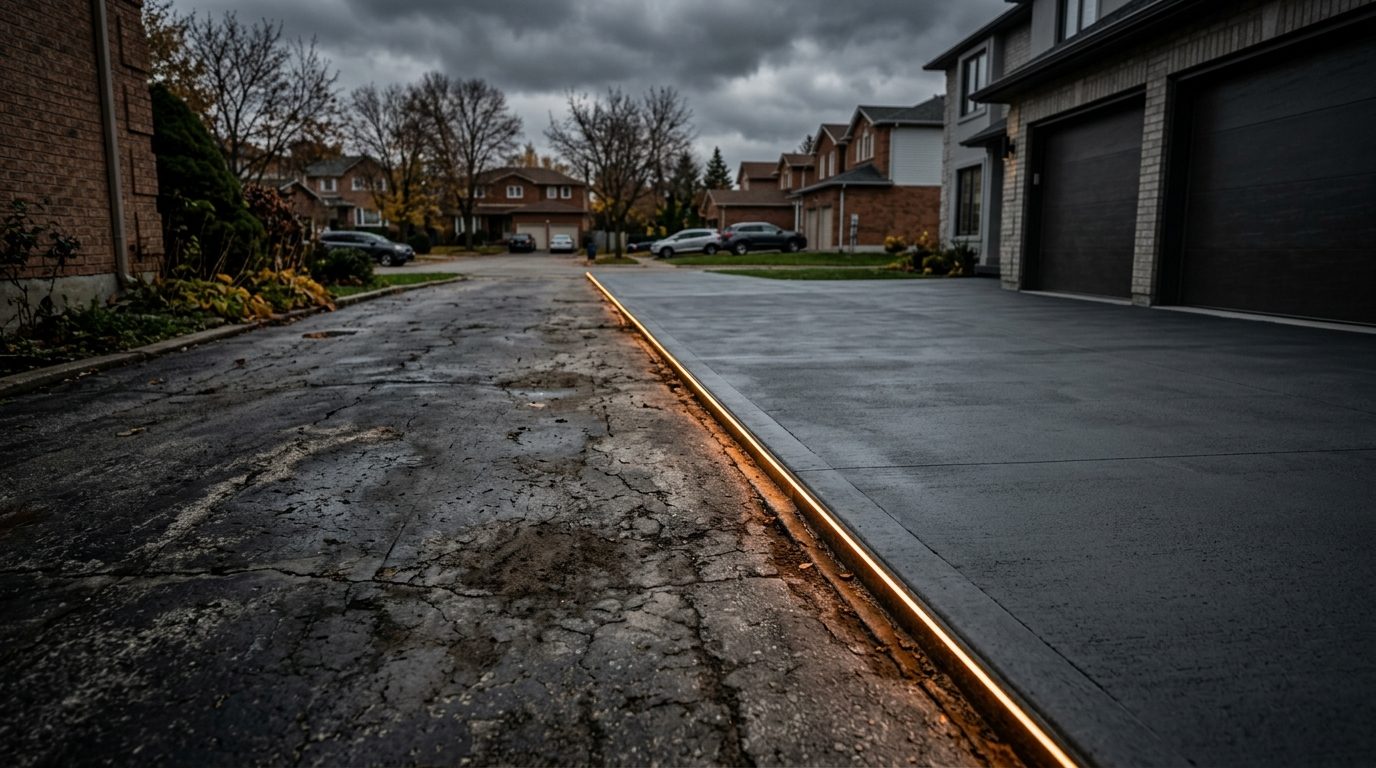 Concrete driveway repair work in progress on a residential property in the GTA