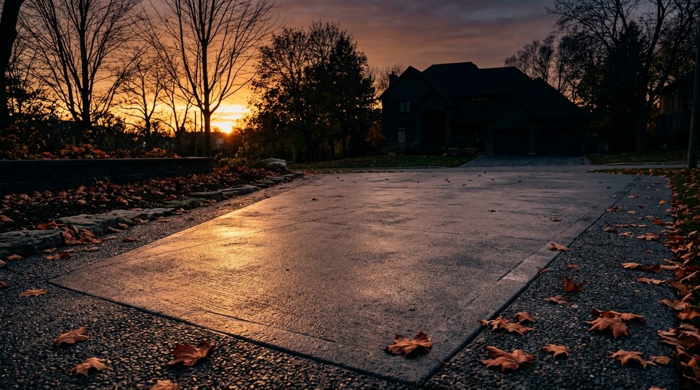 Residential concrete driveway being sealed in East York by Concrete Repair Plus
