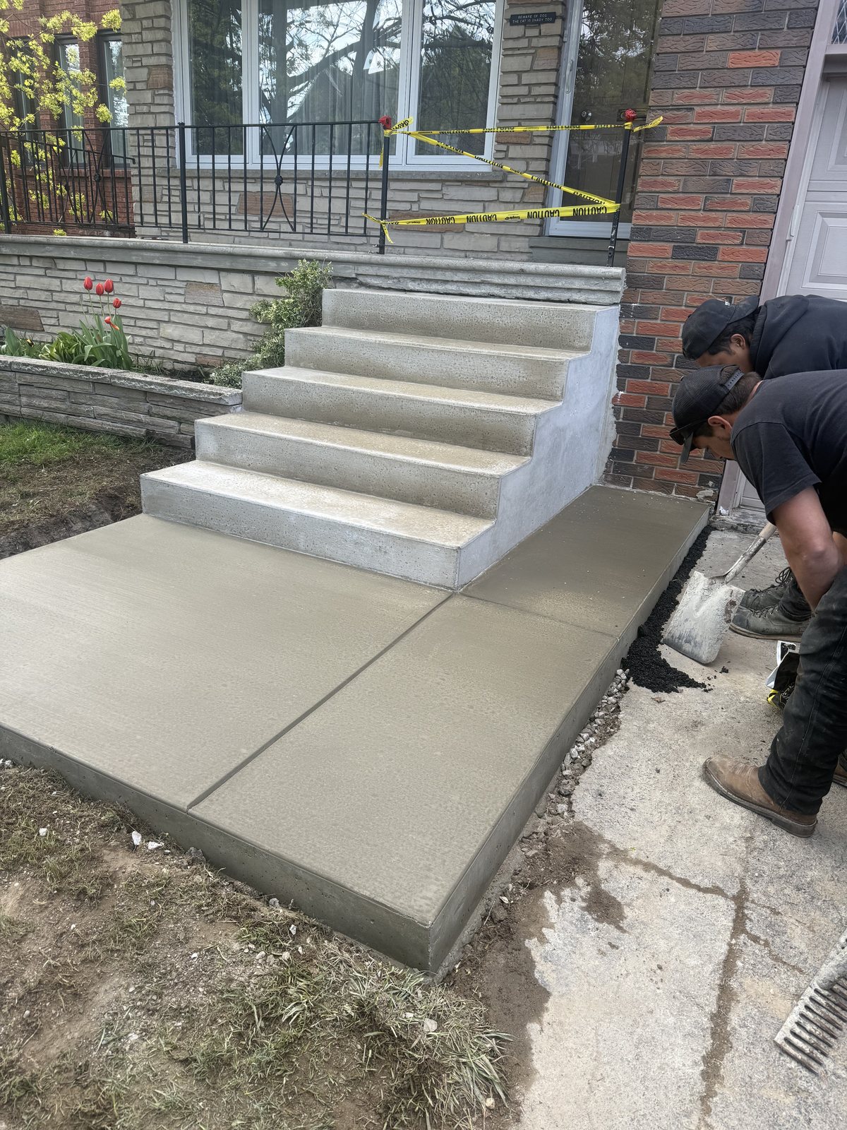 Newly poured monolithic steps with a broom finish